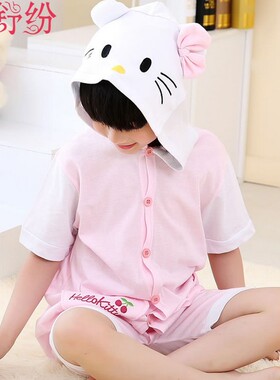夏季儿童睡衣helloKitty连体短袖卡通动物男女童宝宝家居服演出服