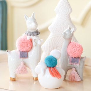 家居装 卡通动物陶瓷创意可爱萌物手绘小白兔羊驼收纳罐摆设 饰品