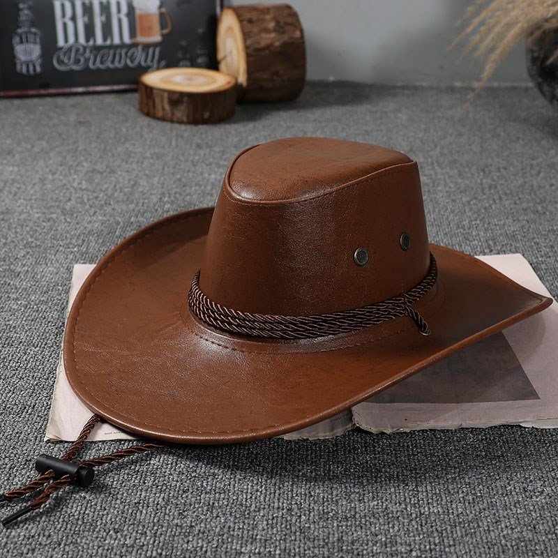 进口美式皮质西部牛仔帽男女情侣户外旅游大檐遮阳帽子海边辣妹爵