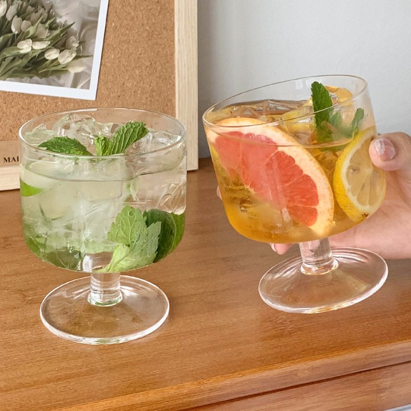 进口网红高脚果茶杯苏打气泡水杯玻璃杯夏季甜品杯冷饮杯果汁饮料
