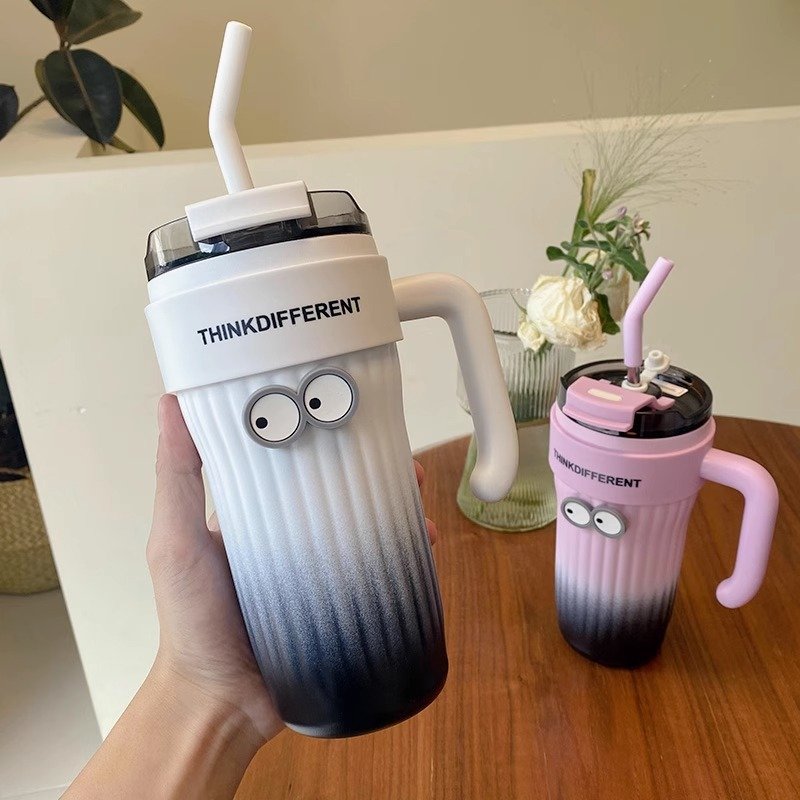 进口茶歇美式大水杯渐变高颜值带吸管咖啡杯大容量冰霸杯巨无霸保