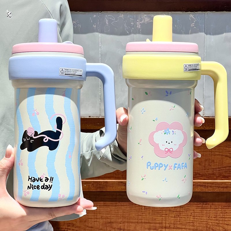 进口大容量保温杯女2025高颜值办公室不锈钢冰霸杯巨无霸吸管杯子