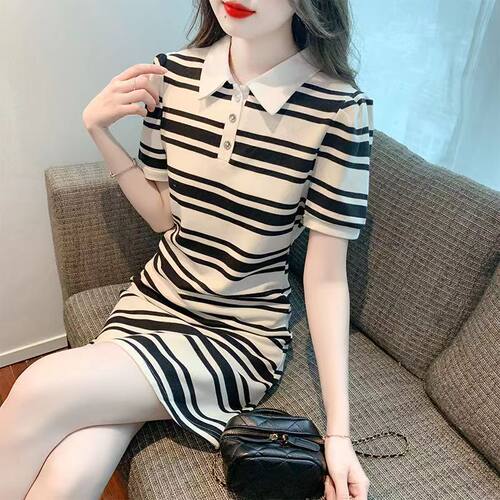 2025流行夏季中长款条纹连衣裙女