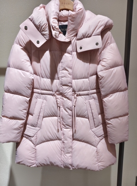 专柜正品D65033高端轻奢连帽收腰显瘦中长款羽绒服外套2025冬女H