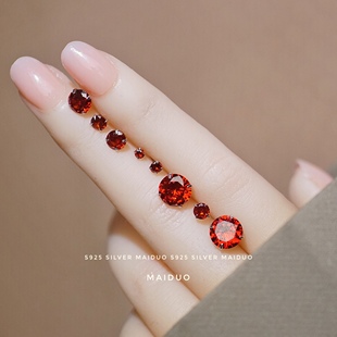 买三送一石榴红色显白耳钉一颗钻纯银925养耳洞耳蜗直针简约女