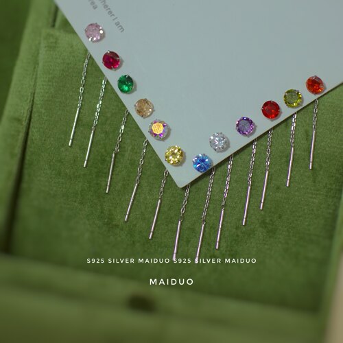 港风锆石耳线s925纯银通体养耳钉女简约显瘦温柔耳坠时尚