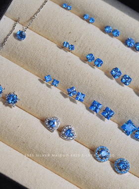 【那蓝天】通体s925纯银耳钉女简约养耳闪钻气质高级显白独特轻奢