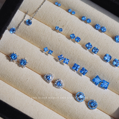 通体s925纯银耳钉闪钻