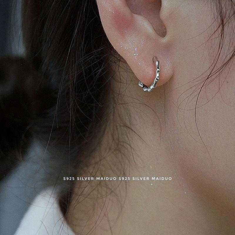 【春山竹节】s925纯银耳扣女时尚简约洋气耳环森女气质个性简约