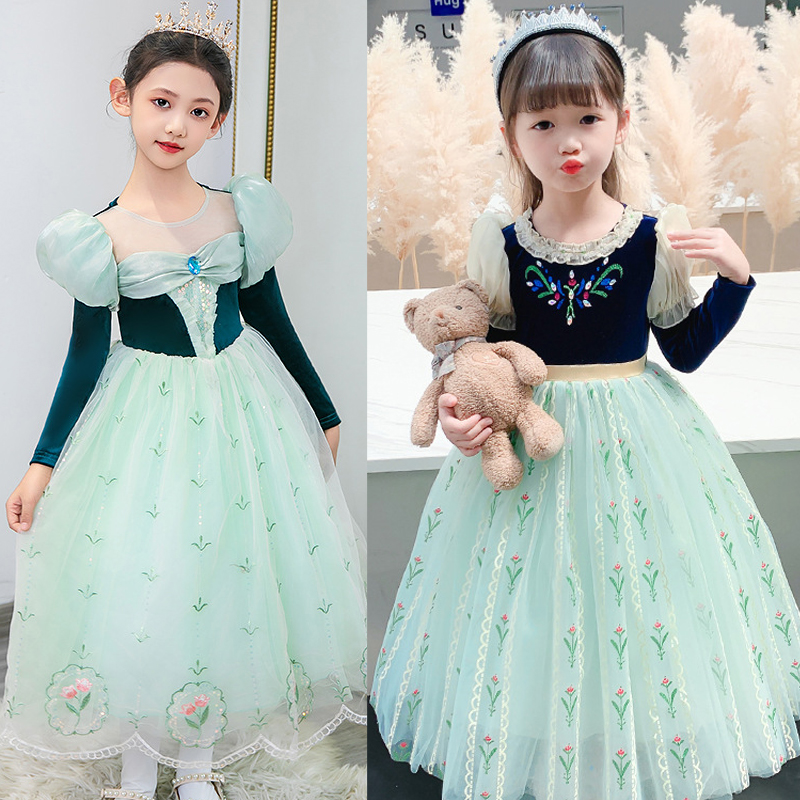 新款女童冰雪奇缘安娜连衣裙