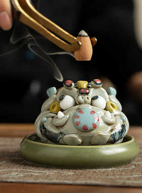 景禧造金蟾茶宠招财摆件三足金蟾倒流香炉景德镇陶瓷中式创意礼物