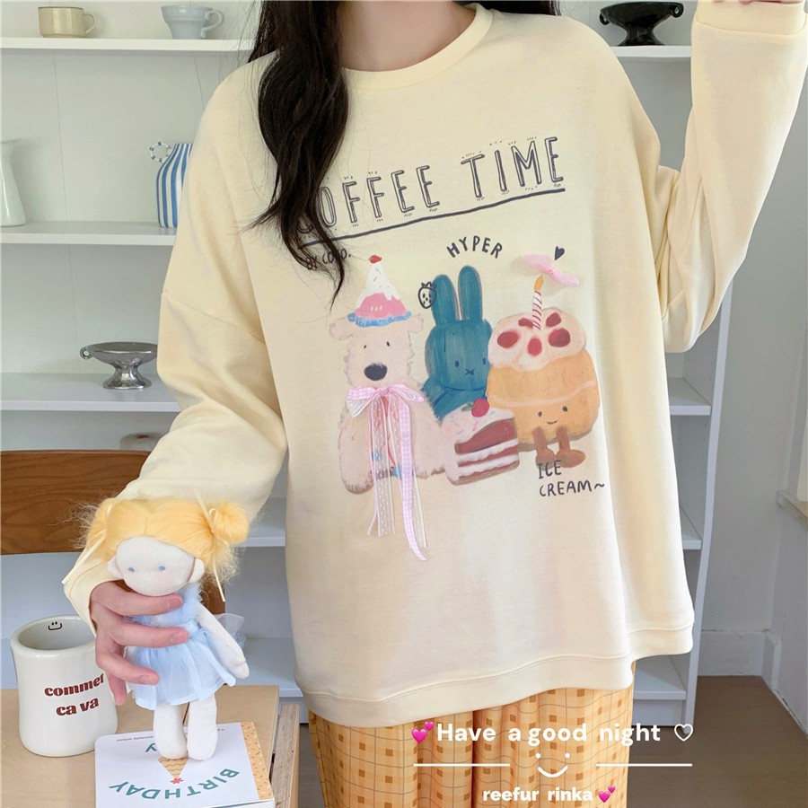 ReefurRinka梨花家新款秋冬卡通小狗蛋糕长袖长裤加厚家居服睡衣