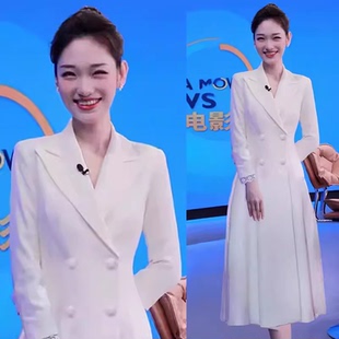 白色西装礼服女正式场合端庄大气主持人正装连衣裙高端职业西装裙