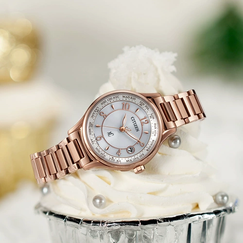 Официальный сайт Citizen, флагманские аутентичные женские часы Shubo с титановым покрытием вишневого цвета, розовое золото, легкая кинетическая энергия, многостанционные радиоволновые женские часы EC1162