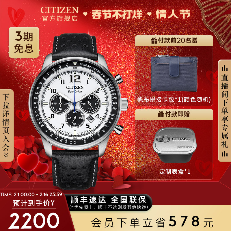 西铁城官方旗舰店FF系列熊猫盘户外皮带时尚光动能手表男CA4500