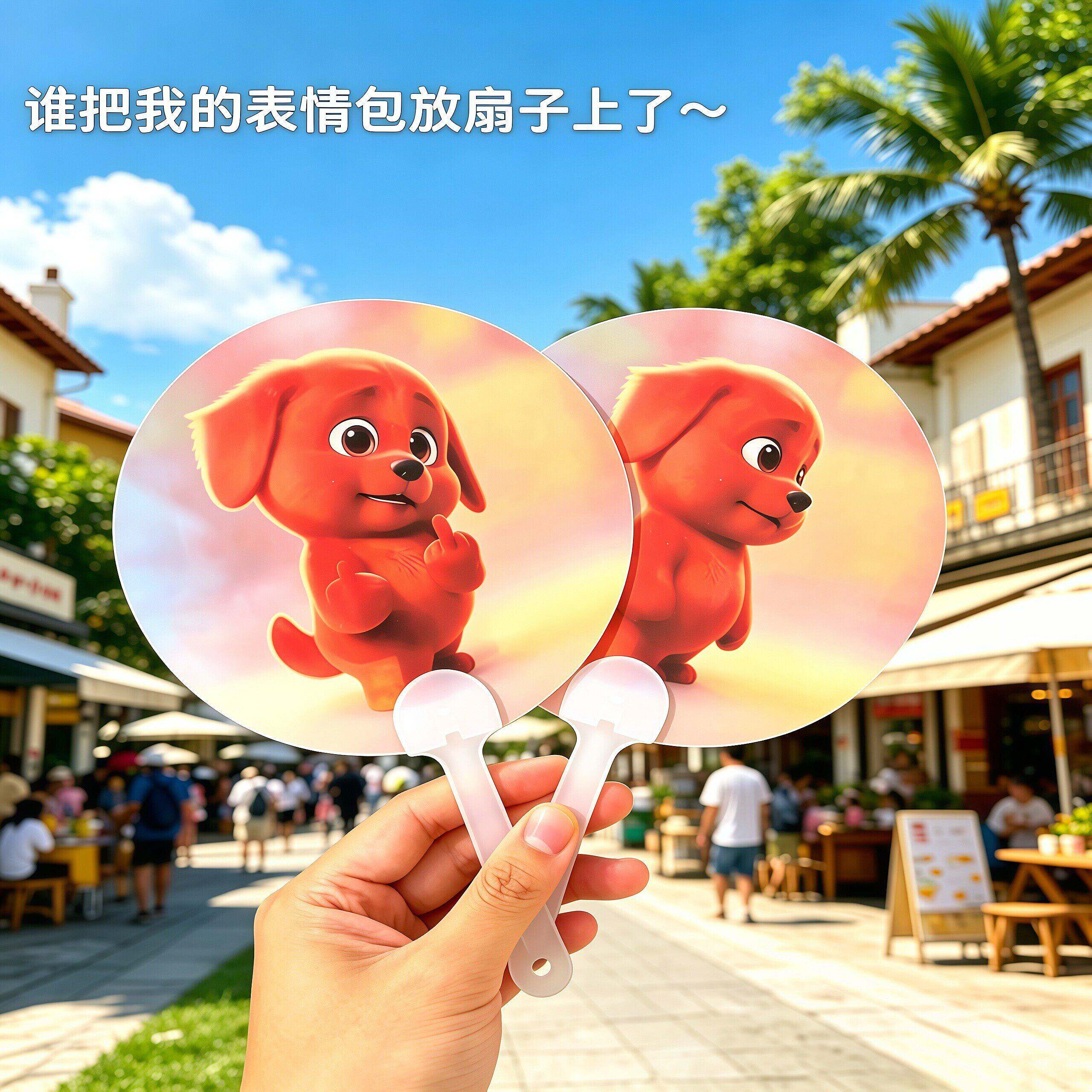 红色小狗3D光栅手摇扇清凉