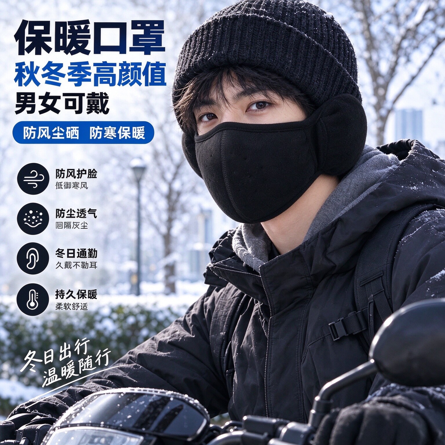 秋冬季骑行防风保暖口罩女护全脸加绒防寒防尘户外透气可水洗面罩