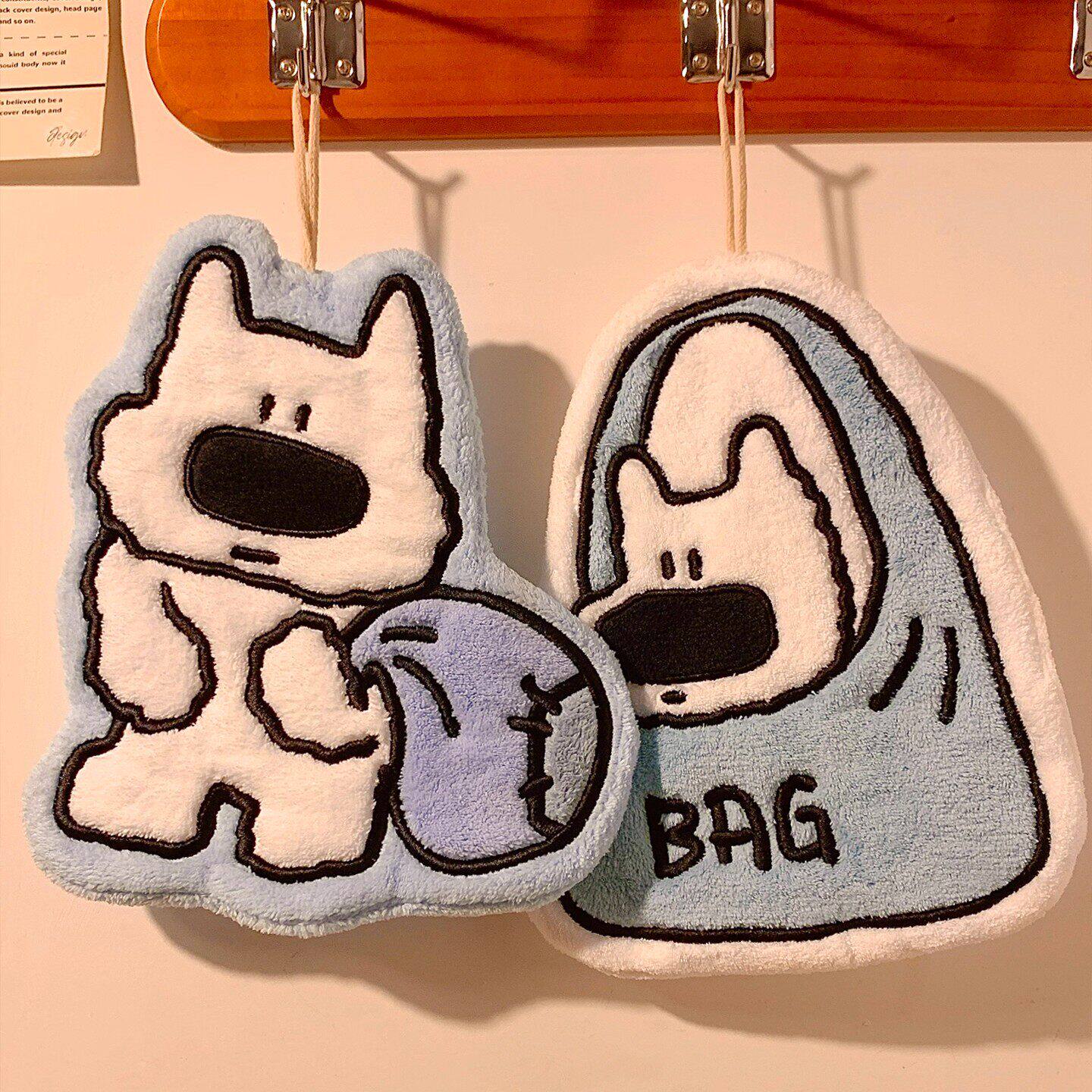 可爱小狗挂式擦手巾超强吸水加厚毛巾手帕珊瑚绒手巾厨房