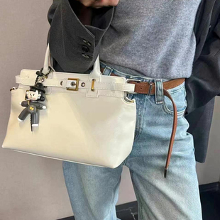 韩版复古菜蓝子小众油腊牛皮包女式2025新款百搭休闲通勤手提包包
