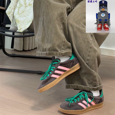 Adidas阿迪达斯 三叶草GAZELLE粉绿棕丝绒男女低帮德训板鞋JI2714