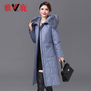 雅鹿中老年妈妈装过膝长款羽绒服女加厚貉子毛领新款冬季外套