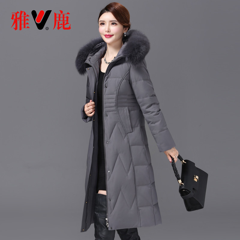 雅鹿新款妈妈装中老年过膝长款羽绒服女加厚新款狐狸毛领