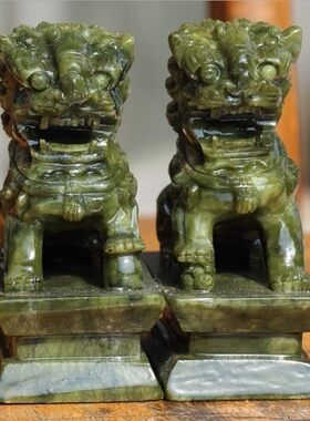 玉石狮子大摆件办公室桌面工艺品