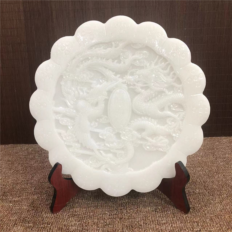 白玉龙凤呈祥玉璧平安扣摆件