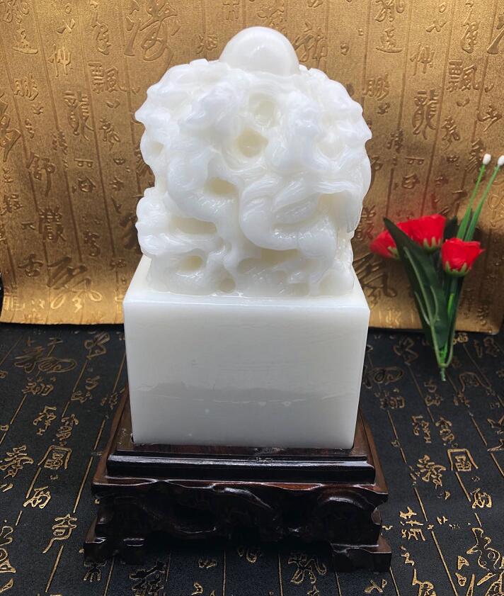天然玉石九龙玉玺印章摆件大号龙头九龙印章客厅办公礼品乔迁送礼