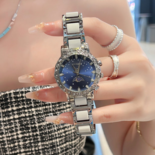 日月星辰女款手表女士小众轻奢大表盘学院风高级女表复合陶瓷腕表