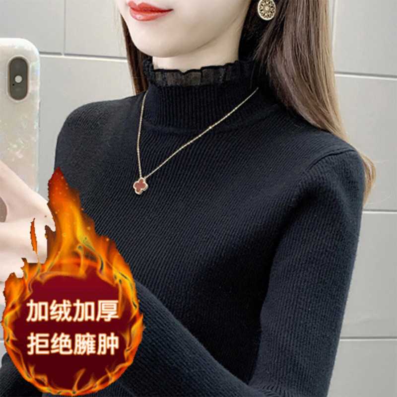 加厚一体绒半高领毛衣打底衫