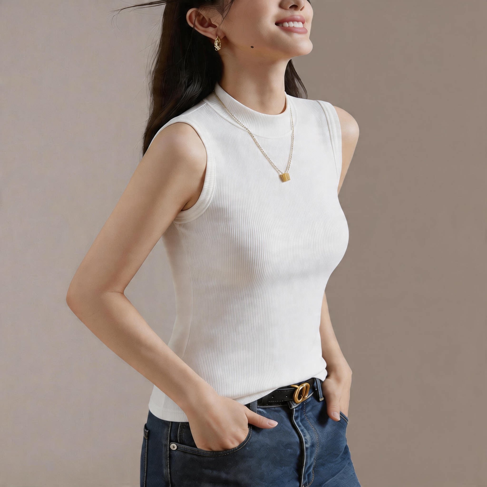 黑色圆领遮副乳外穿打底背心女