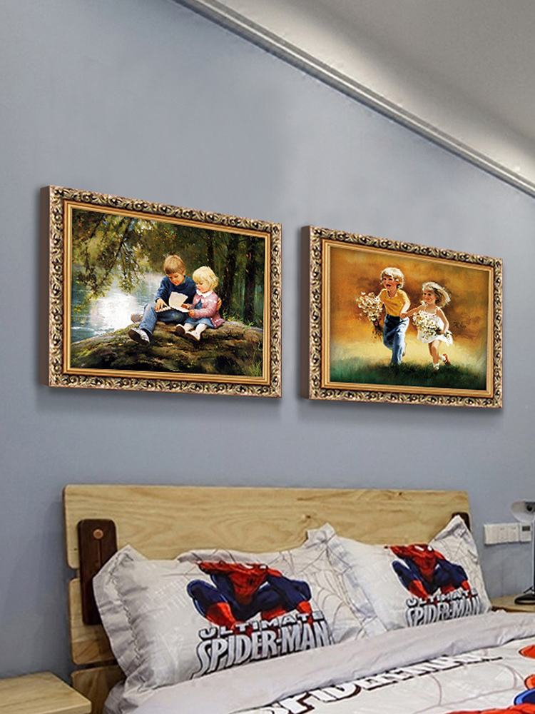 欧式美式卧室床头挂画装饰画壁画儿童房男孩女孩油画浴室墙画人物图片