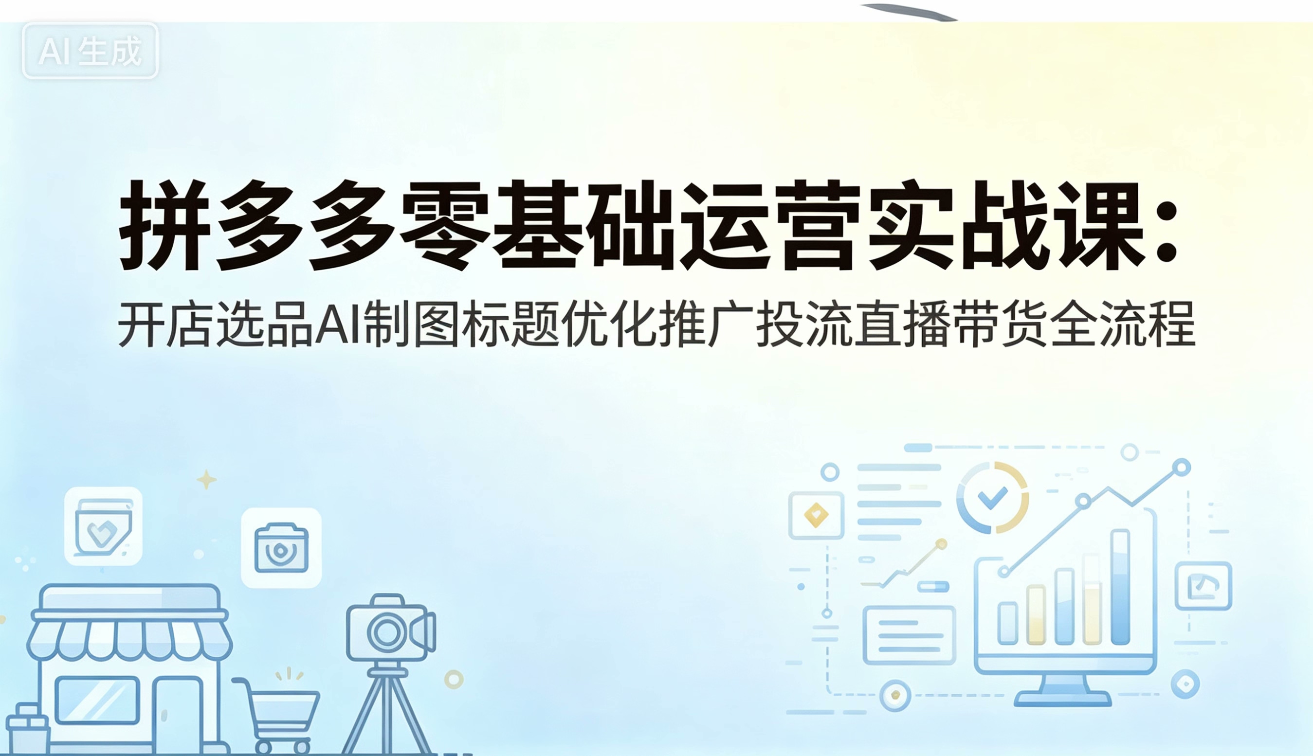 拼多多零基础运营实战课:开店选品 AI制图推广投流直播带货全流程