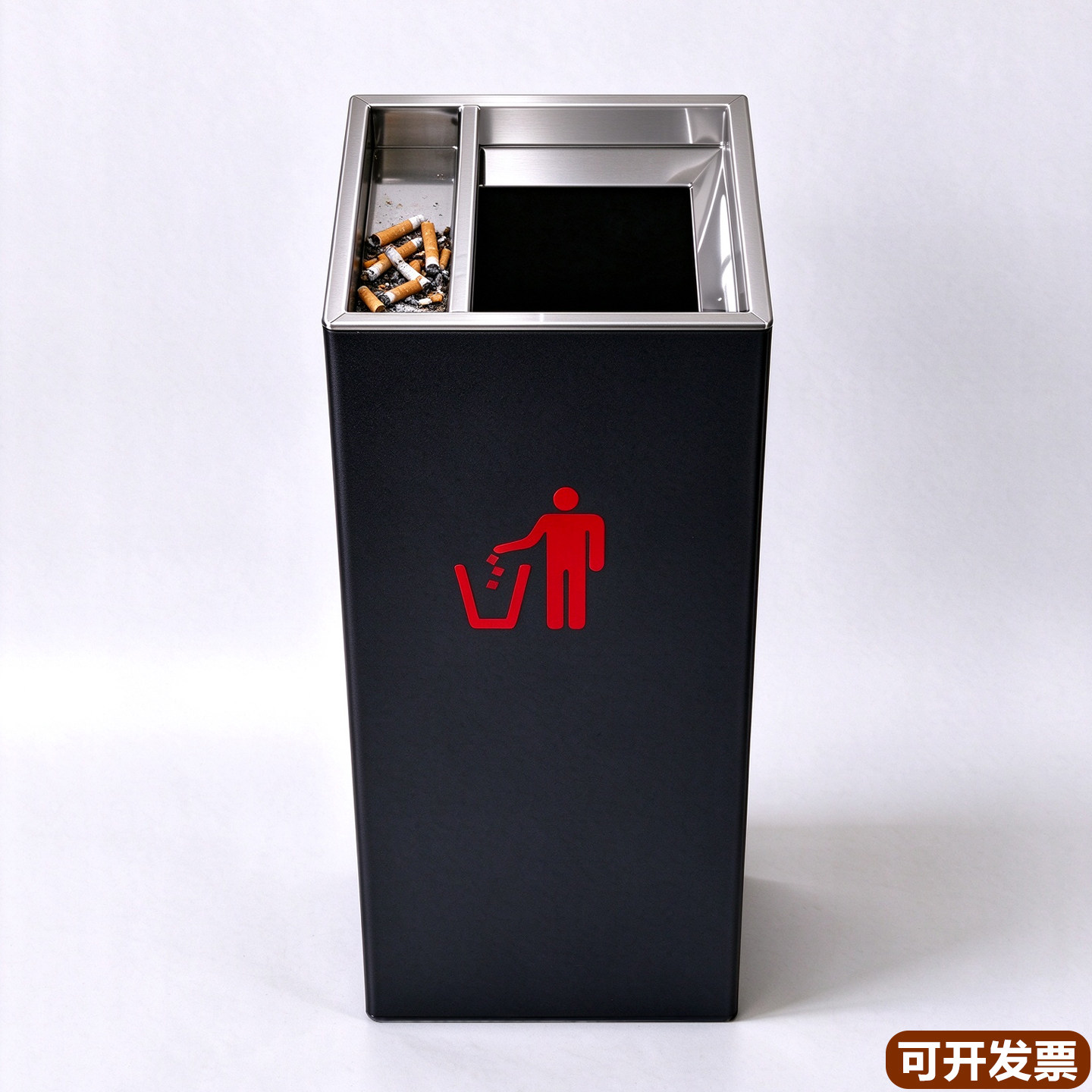 欧式不锈钢办公室银行酒店家用宾馆方形立式垃圾桶带烟灰兜灭烟筒