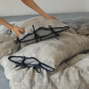 暮光蓝简约长绒棉婴儿全棉床单四件套绑带纯棉被套复古中古风床品