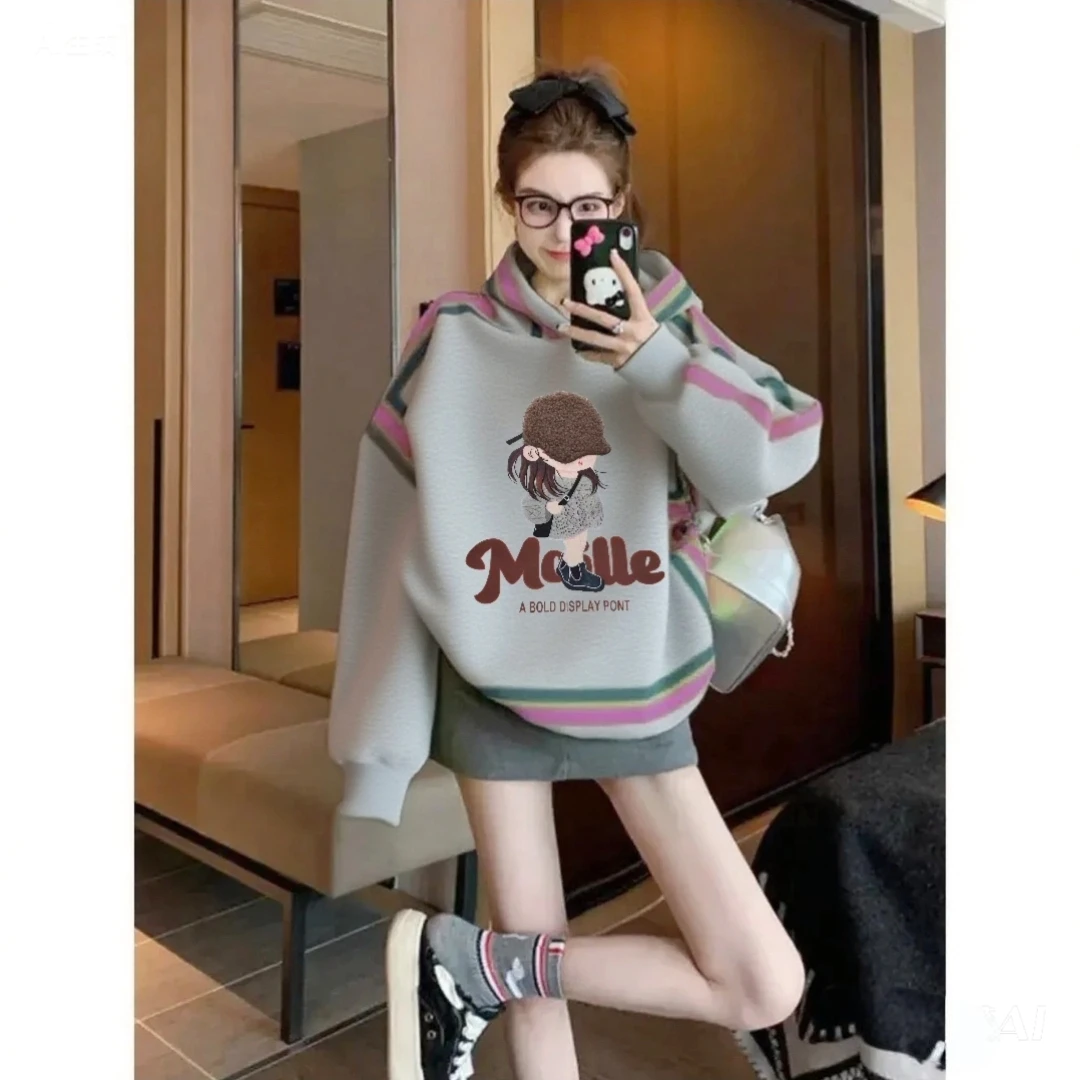 灰色连帽卫衣女2025新款秋冬卫衣/绒衫