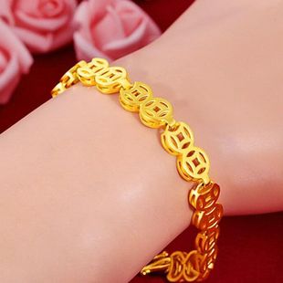 复古风铜钱手链久不掉色ins镀金手链女越南沙金链子简约百搭首饰