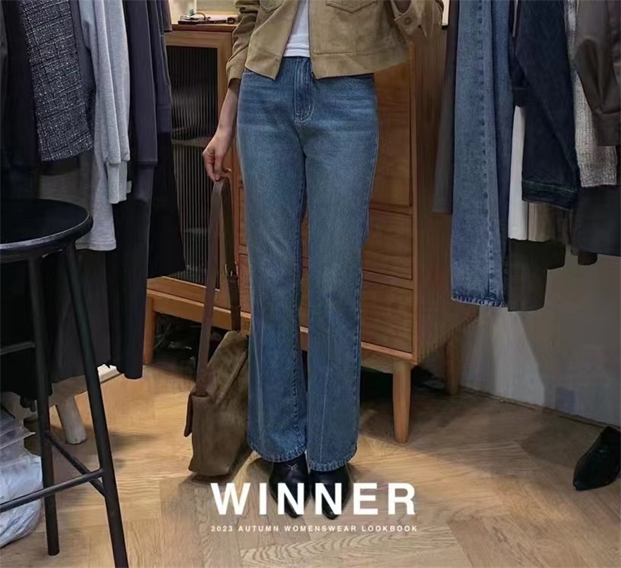 WINNER草莓家高腰显瘦蓝色直筒牛仔裤女装秋季2023年新款九分裤子