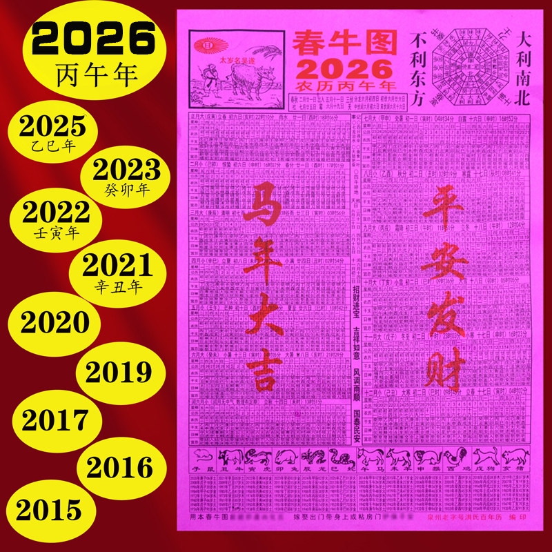 2026年春牛图12生肖年2025生车喜车缘钱缘沫民俗用品年历