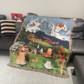 cute dog小狗乐园中古风艺术挂毯沙发毯单人针织盖毯挂毯装 饰画