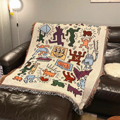 Keith 饰挂毯盖毯床毯毛毯针织毯挂布 haring涂鸦沙发毯露营复古装
