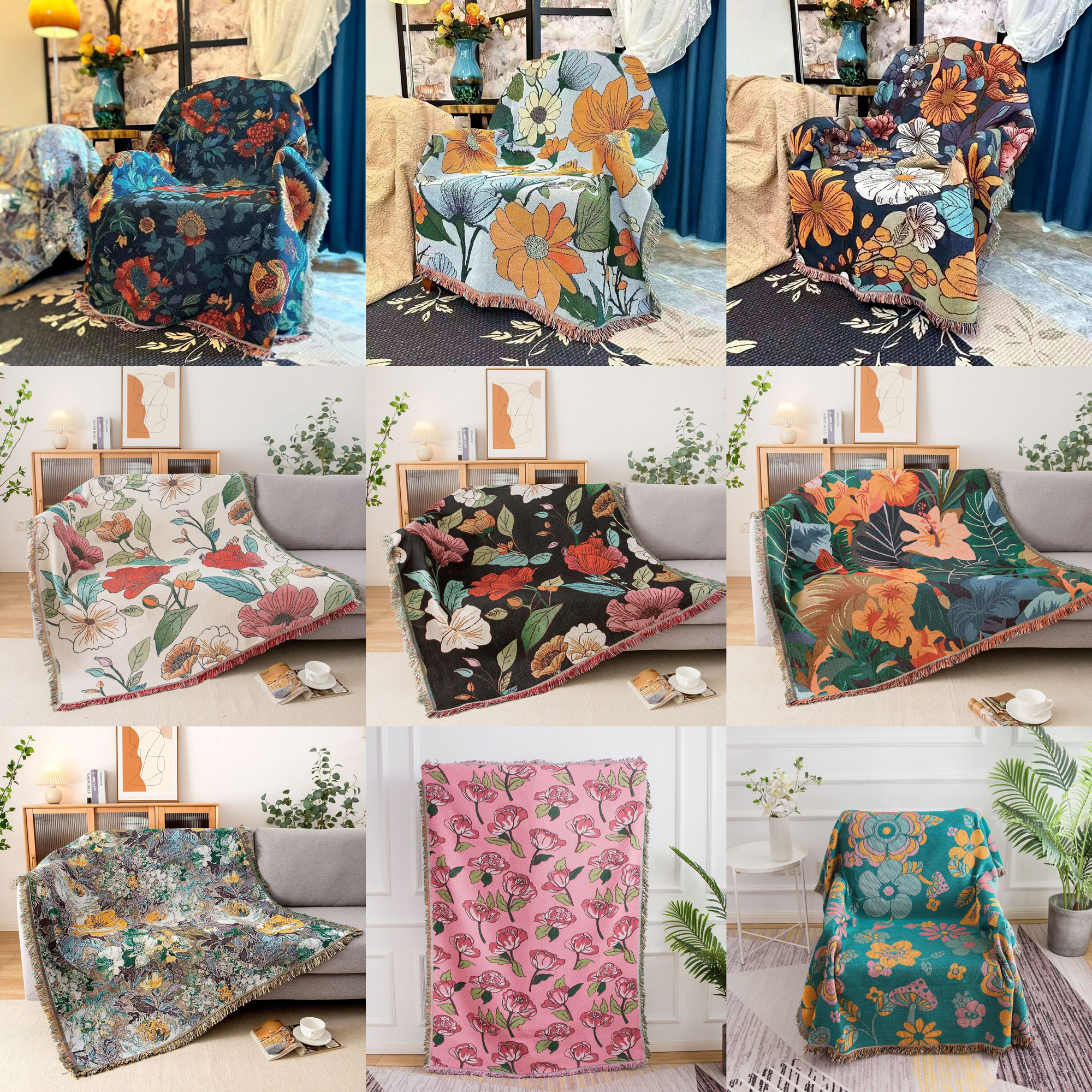 花卉花朵艺术感桌布床上装饰毯小尺寸网红皮沙发盖毯氛围感复古