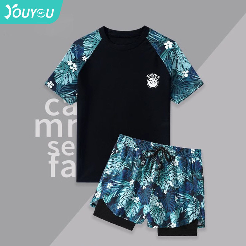 泳衣男士套装男大码游泳裤泡温泉上衣男款泳裤防尴尬游泳装备