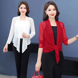 修身 女韩版 小披肩裙子披肩九分袖 网纱防晒时尚 夏季 空调衫 小开衫