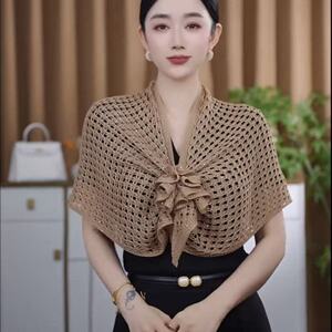 精致网纱针织披肩显瘦优雅冰丝防晒三角外搭时尚洋气空调房坎肩