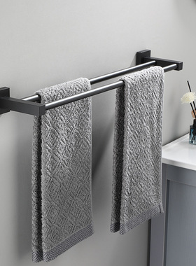 黑色毛巾架35cm/45cm/55cm单双杆加长订制加厚厕所免打孔太空铝