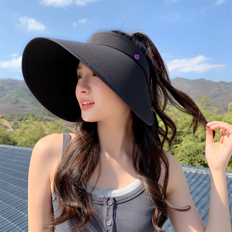 【5.0升级版超大帽檐带护颈布】遮阳帽雾面丝绒黑胶防晒空顶帽女