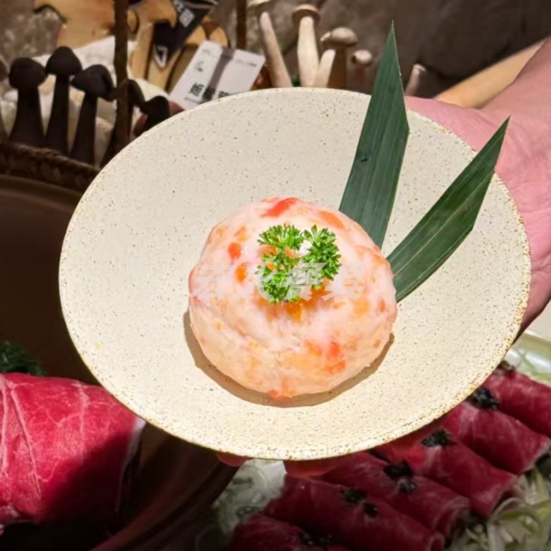 中式陶瓷大理石纹圆形碗山野风火锅虾滑盘特色烤肉菜盘意境餐具