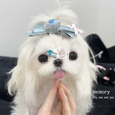 手工迷你碎发宠物bb夹蝴蝶结发夹牛仔蝴蝶猫咪约克夏马尔济斯比熊